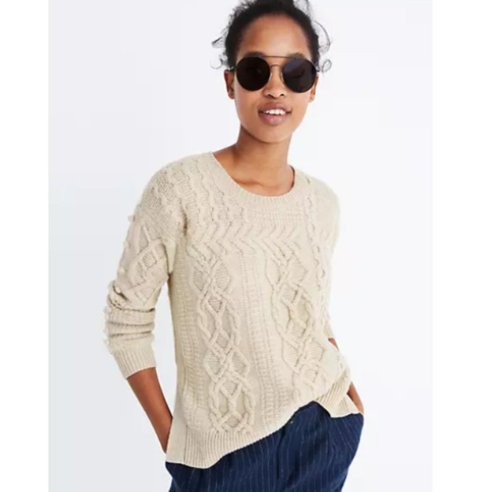 Madewell Cream Wool Open-Side Bobble Pullover Sweater